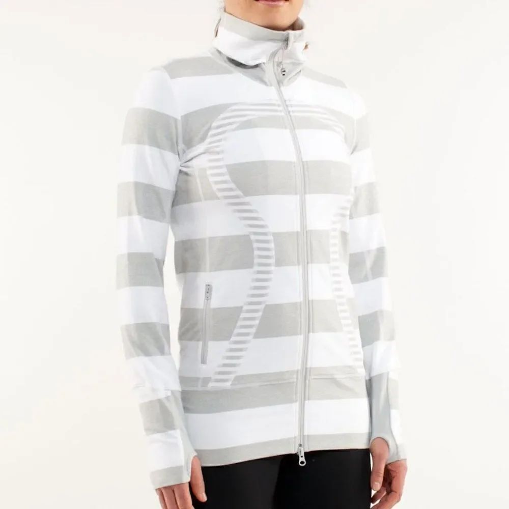 Lululemon In Stride Jacket Brushed White Silver Spoon Wide Bold Multi Stripe